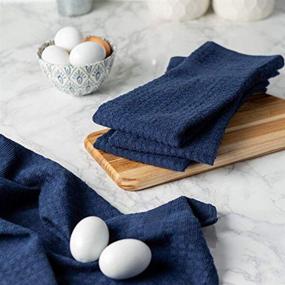 img 3 attached to 🧽 Navy Blue Kitchen Towel Set: Includes 2 Quilted Pot Holders, Oven Mitt, Dish Towel, Dish Drying Mat, and 2 Microfiber Scrubbing Dishcloths