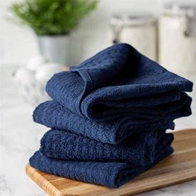 img 2 attached to 🧽 Navy Blue Kitchen Towel Set: Includes 2 Quilted Pot Holders, Oven Mitt, Dish Towel, Dish Drying Mat, and 2 Microfiber Scrubbing Dishcloths