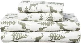 img 4 attached to 🛏️ Brielle Home Flannel Sheet Set - Soft, Warm & Cozy Cotton Bedding with Elastic Deep Pockets - Queen Size, Modern Chic Design, Deer Ivory