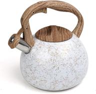 🍵 flantor stainless steel whistling tea kettle - modern 2.5 quart teapot with wood grain silicone handle logo