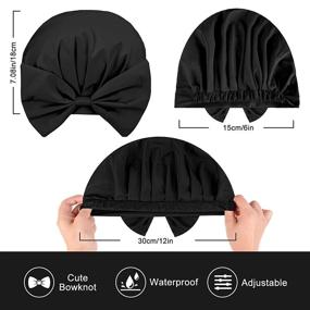 img 3 attached to 🎀 Whaline Black Bowknot Shower Caps - Reusable Turban Shower Hat with Adjustable Bath Cap for Women, Girls - Waterproof Hair Spa Bathing Cap for Home, Travel, and Beauty