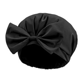 img 4 attached to 🎀 Whaline Black Bowknot Shower Caps - Reusable Turban Shower Hat with Adjustable Bath Cap for Women, Girls - Waterproof Hair Spa Bathing Cap for Home, Travel, and Beauty