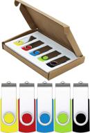 📀 mecheer flash drive 64gb 5 pack usb 2.0 thumb drive bulk memory sticks swivel design yellow/red/blue/green/black (mixed color) logo