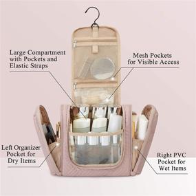 img 3 attached to 💄 Pink Toiletry Bag, BAGSMART Travel Organizer with Hanging Hook, Water-Resistant Cosmetic Makeup Bag for Shampoo, Full-Sized Container, Toiletries