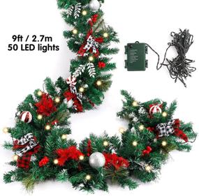 img 3 attached to 🎄 CEWOR 9ft Battery Operated Lighted Christmas Garland - 50 Warm White Lights, Un-prelit with Bows & Red Berries - Mantle Xmas Holiday Fireplace Winter Outdoor Decorations