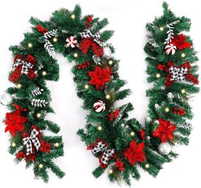 img 4 attached to 🎄 CEWOR 9ft Battery Operated Lighted Christmas Garland - 50 Warm White Lights, Un-prelit with Bows & Red Berries - Mantle Xmas Holiday Fireplace Winter Outdoor Decorations