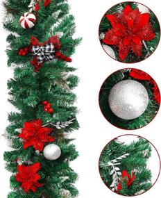 img 2 attached to 🎄 CEWOR 9ft Battery Operated Lighted Christmas Garland - 50 Warm White Lights, Un-prelit with Bows & Red Berries - Mantle Xmas Holiday Fireplace Winter Outdoor Decorations