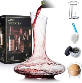 img 4 attached to YouYah Wine Decanter Set: Drying Stand, Stopper, Brush, Beads & More! Premium Crystal Glass for Enhanced Wine Aeration, Perfect Wine Gifts & Accessories