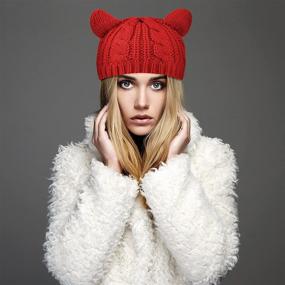 img 1 attached to 😺 Adorable Cat Ear Beanie Hat: Stylish Winter Knit Cable Hat for Women and Girls