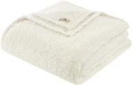 🛏️ woolrich burlington berber blanket - super soft & cozy lightweight cover with velvet binding - modern trendy all season bedspread bedding set - full/queen size 90x90 - ivory logo