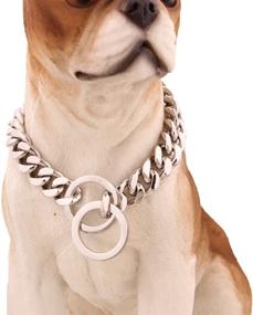img 4 attached to 🐶 Silver Tone Stainless Steel Curb Cuban Chain Dogs Choker Necklace - 12mm, 12"-36" Length - Fans Jewelry Product