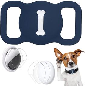 img 4 attached to 🐾 Wustentre Dark Blue Silicone Pet Collar Loop Holder - Protective Case Compatible with Apple AirTags for Dog Cat - AirTag Holder Accessories with Screen Protectors