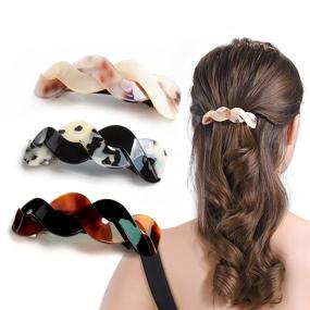 img 4 attached to 💇 Mistofu Set of 3 Large Barrettes for Women with Beautiful Lines - Simple, Retro, and Classic Snap Hair Accessories for Thick Hair