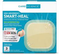 high absorbency hydrocolloid care science: extra large, 4 in x 4 in, 3ct | 100% waterproof seal | promotes 2x faster healing | reduces scarring | drug-free pain relief логотип