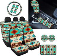 renewold car seat cover bundle: ethnic tribe aztec design - front rear, steering wheel, armrest, seat belt pads, shift knob, handbrake & coasters - fits most suv van sedan - 12pcs set logo