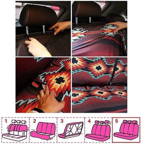 img 1 attached to Renewold Car Seat Cover Bundle: Ethnic Tribe Aztec Design - Front Rear, Steering Wheel, Armrest, Seat Belt Pads, Shift Knob, Handbrake & Coasters - Fits Most SUV Van Sedan - 12pcs Set
