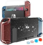 heystop nintendo switch dockable case – protective pc cover for nintendo 🎮 switch, joy con controller, switch screen protector, and 4 thumb stick caps (black glitter) logo