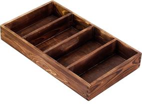 img 4 attached to 🗄️ MyGift Burnt Wood Drawer Organizer Tray with 4 Slots: Efficient Multipurpose Utensil, Cutlery, and Tools Wooden Bin