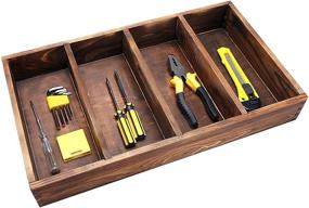 img 2 attached to 🗄️ MyGift Burnt Wood Drawer Organizer Tray with 4 Slots: Efficient Multipurpose Utensil, Cutlery, and Tools Wooden Bin
