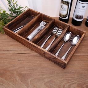 img 1 attached to 🗄️ MyGift Burnt Wood Drawer Organizer Tray with 4 Slots: Efficient Multipurpose Utensil, Cutlery, and Tools Wooden Bin