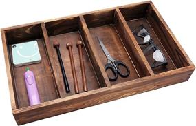 img 3 attached to 🗄️ MyGift Burnt Wood Drawer Organizer Tray with 4 Slots: Efficient Multipurpose Utensil, Cutlery, and Tools Wooden Bin