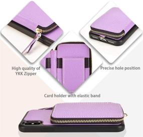 img 2 attached to 📱 ZVE iPhone X and XS Zipper Wallet Case: 5.8 inch Light Purple Handbag with Credit Card Holder and Wrist Strap