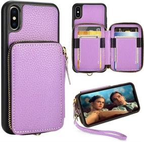 img 4 attached to 📱 ZVE iPhone X and XS Zipper Wallet Case: 5.8 inch Light Purple Handbag with Credit Card Holder and Wrist Strap