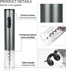 img 3 attached to Tirrinia Grey Electric Wine Opener Set with Wine Aerator Pourer, Foil Cutter, Drip Ring, and Vacuum Stopper - Cork Remover Accessory Tool Kit, Ideal Wine Gift