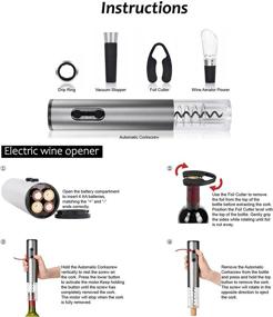 img 1 attached to Tirrinia Grey Electric Wine Opener Set with Wine Aerator Pourer, Foil Cutter, Drip Ring, and Vacuum Stopper - Cork Remover Accessory Tool Kit, Ideal Wine Gift