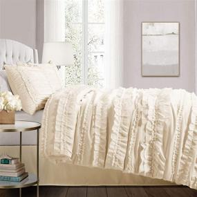 img 3 attached to 🛏️ Lush Decor Belle Ivory Comforter Set - Ruffled Shabby Chic 4 Piece with Bed Skirt and 2 Pillow Shams, Full/Queen Size