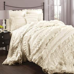 img 4 attached to 🛏️ Lush Decor Belle Ivory Comforter Set - Ruffled Shabby Chic 4 Piece with Bed Skirt and 2 Pillow Shams, Full/Queen Size