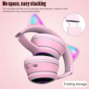 img 2 attached to 🎧 Cat Ear Headphones with Wireless Bluetooth, LED Lights, & Mic - Foldable Kids' Headphones with Volume Control, Compatible with Smartphones, Tablets, PCs (Pink)