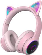 🎧 cat ear headphones with wireless bluetooth, led lights, & mic - foldable kids' headphones with volume control, compatible with smartphones, tablets, pcs (pink) logo