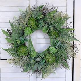 img 2 attached to Idyllic Farmhouse-Style 20" Spring Greenery Wreath with Succulents & Real Twigs for Home or Office Decoration