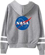 🚀 stylish and comfortable coriresha large front nasa logo stripe sleeve hoodie sweatshirt: elevate your casual look with nasa-themed fashion logo