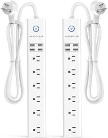 img 4 attached to 💡 Pack of 2 Power Strips with USB, AUOPLUS Surge Protector Power Strip with 6 Outlets and 4 USB Ports, 6 ft Extension Cord, Wall Mountable Flat Plug with Overload Protection, ETL Listed - White