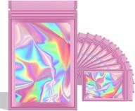 🌈 resealable holographic bags - 100 pcs smell proof mylar pouch with clear window for food storage, party favors, and small businesses (pink, 4.1x5.9 inch) логотип