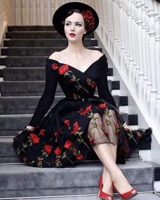 img 2 attached to Aofur Vintage Embroidered Rockabilly Black_Long Women's Clothing for Dresses