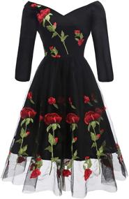 img 4 attached to Aofur Vintage Embroidered Rockabilly Black_Long Women's Clothing for Dresses