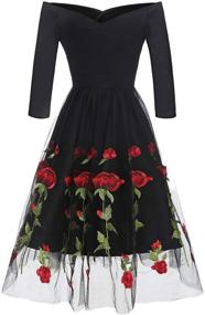 img 3 attached to Aofur Vintage Embroidered Rockabilly Black_Long Women's Clothing for Dresses