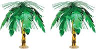 🌴 luau hawaiian theme birthday party supplies - beistle 2 piece metallic plastic palm tree cascade centerpieces for jungle safari decorations, 18", green/gold логотип