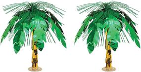 img 1 attached to 🌴 Luau Hawaiian Theme Birthday Party Supplies - Beistle 2 Piece Metallic Plastic Palm Tree Cascade Centerpieces for Jungle Safari Decorations, 18", Green/Gold