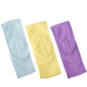 img 4 attached to 🌈 3-Pack BetyBedy Facial Spa Headband Set - Non-slip Hair Wraps for Washing, Shower, Face Masks, Yoga - Adjustable Magic Tape - Yellow, Blue, Purple