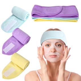 img 3 attached to 🌈 3-Pack BetyBedy Facial Spa Headband Set - Non-slip Hair Wraps for Washing, Shower, Face Masks, Yoga - Adjustable Magic Tape - Yellow, Blue, Purple