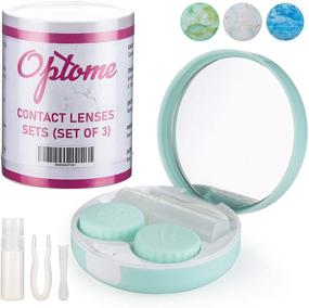 img 4 attached to Convenient Travel-Sized Contact Lens Case Set - Cute Marble Pattern 🌍 Mirror Soak Boxes, Container Bottles, and Remover Tools in Green, White, and Blue