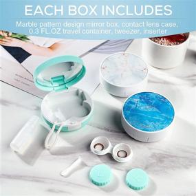 img 2 attached to Convenient Travel-Sized Contact Lens Case Set - Cute Marble Pattern 🌍 Mirror Soak Boxes, Container Bottles, and Remover Tools in Green, White, and Blue