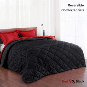 img 3 attached to 🛏️ Basic Beyond Down Alternative Comforter Set (Queen, Black/Red) - Reversible with 2 Pillow Shams: Ideal Bed Comforter for Every Season