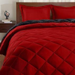 img 4 attached to 🛏️ Basic Beyond Down Alternative Comforter Set (Queen, Black/Red) - Reversible with 2 Pillow Shams: Ideal Bed Comforter for Every Season