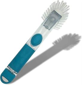 img 1 attached to 🧼 High-Quality Soap Dispensing Stiff Bristle Dish Brush with Non-Slip Grip & Easy Fill/Dispense Handle - Dish Wand Kitchen Brush with 4 Refills - Aqua (6623-34) from EVERCLEAN