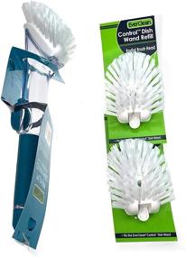 img 2 attached to 🧼 High-Quality Soap Dispensing Stiff Bristle Dish Brush with Non-Slip Grip & Easy Fill/Dispense Handle - Dish Wand Kitchen Brush with 4 Refills - Aqua (6623-34) from EVERCLEAN